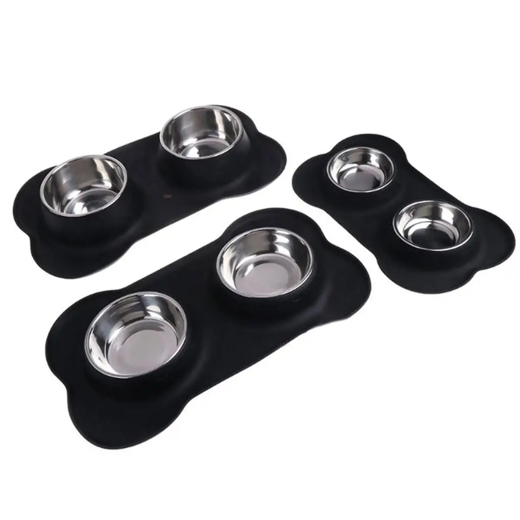 Двойная миска для домашних животных нержавеющая сталь блюда кормления