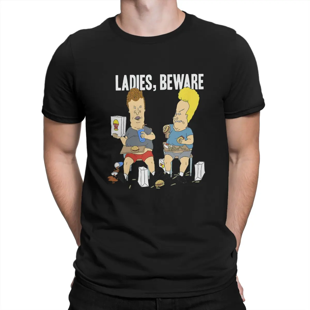 

Beavis and Butthead Funny Sarcastic Cartoon Ladies Beware Fast Food Portrait T Shirt Graphic Men Summer Harajuku O-Neck TShirt