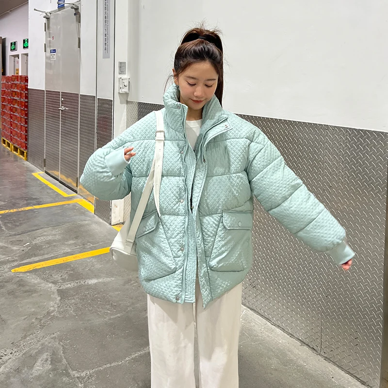 

Женский зеленый пуховик, пальто с воротником-стойкой, корейская мода, утепленная женская пуховая куртка с хлопковой подкладкой, верхняя оде...