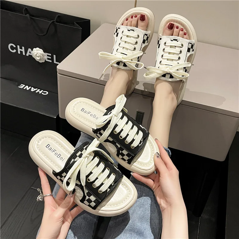 

Slippers Women Summer Shoes Low Platform Slides Loafers Pantofle Fashion Soft Rubber Sneaker 2023 Luxury Rome Hoof Heels Cotton