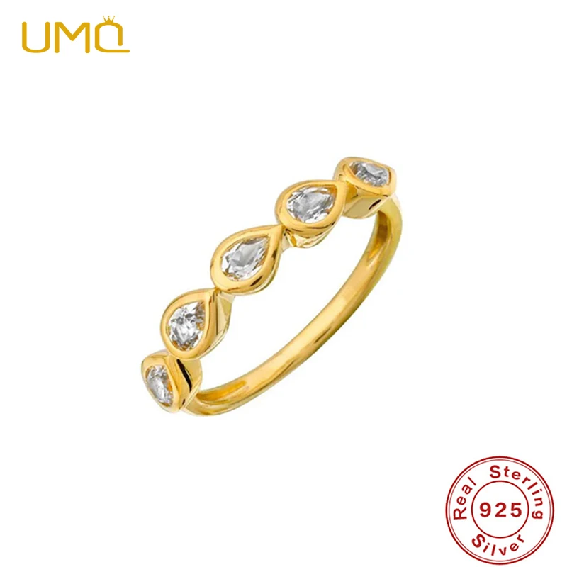 

UMQ Gold Color Water Drop Zircon Ring Luxury Crystal 925 Sterling Silver Rings for Women Girl Party Wedding Fine Jewelry Gifts
