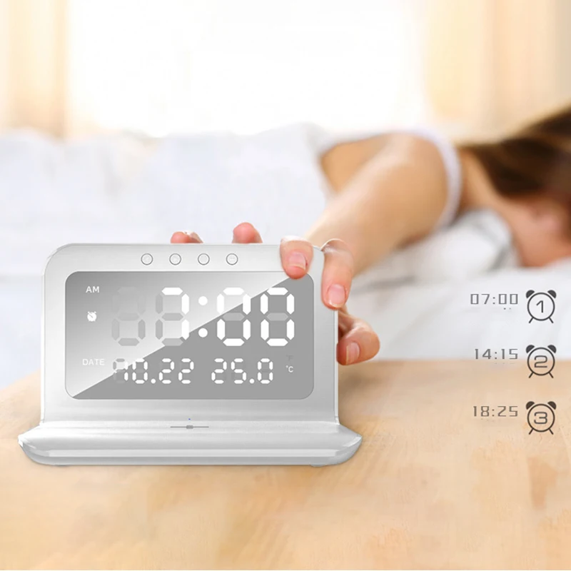 

Portable Detachable Clock Temperature Snooze Electronic Desktop Alarm Clock 15W Wireless Charger for Iphone Xiaomi for Children