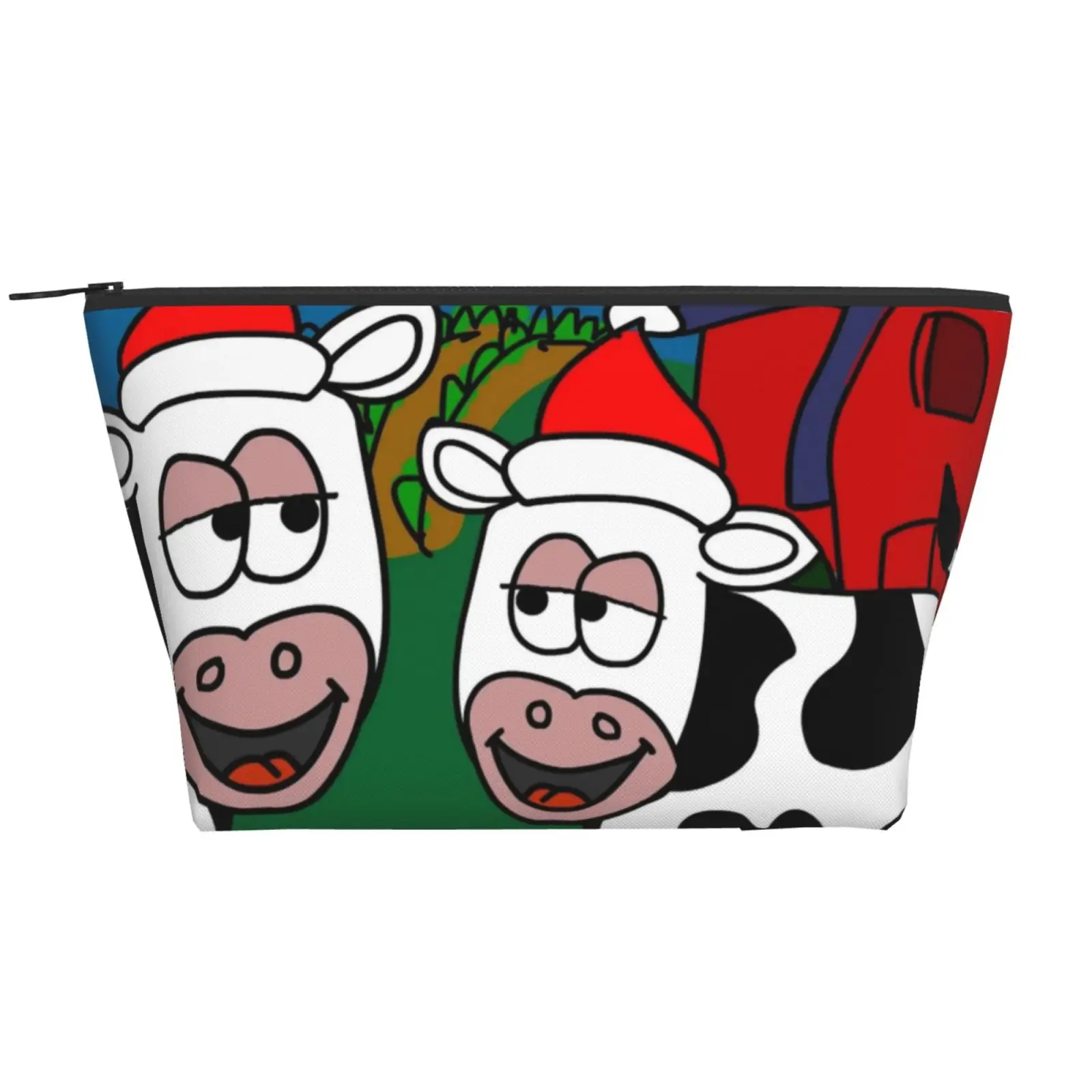 

Christmas Cows Trapezoid Daily Storage Bag Polyester Holiday Organizer Home Travel Dorm Room Organization Lightweight