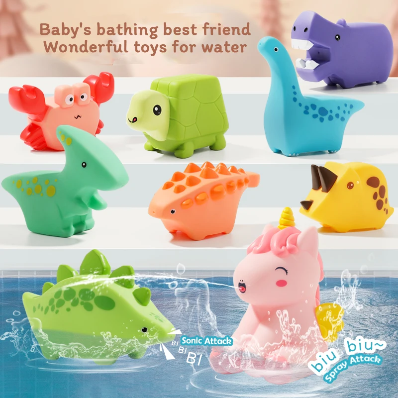 Baby Bath Toy Kawaii Dinosaur Animals Swimming Pool Piscina Toys Squeeze Water Gun Soft Rubber Float Kids Wash Play Funny Gift