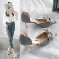 french small high heeled womens shoes 2022 new spring and summer evening wind gentle bow pointed stiletto hollow sandals