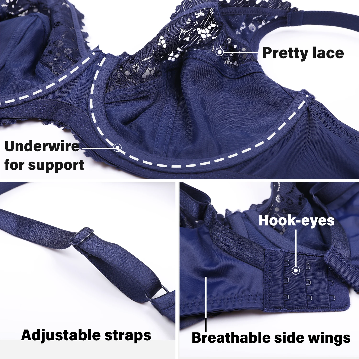 Soft Floral Lace Full Coverage Plus Size Bra Light Underwire Unlined Embroidery Minimizer Lingerie For Women Underwear Sexy 