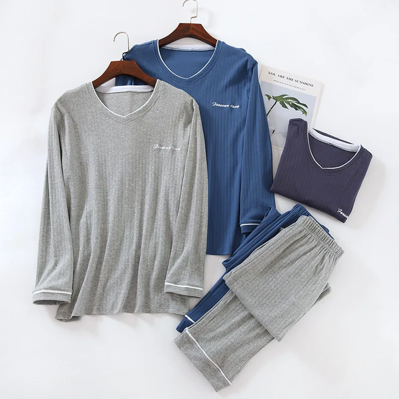 

Мужская пижама, домашняя одежда, Хлопковая пижама для мужчин, зима 2022, весна-осень, Молодежный костюм с рукавами, новый длинный хлопковый кос...