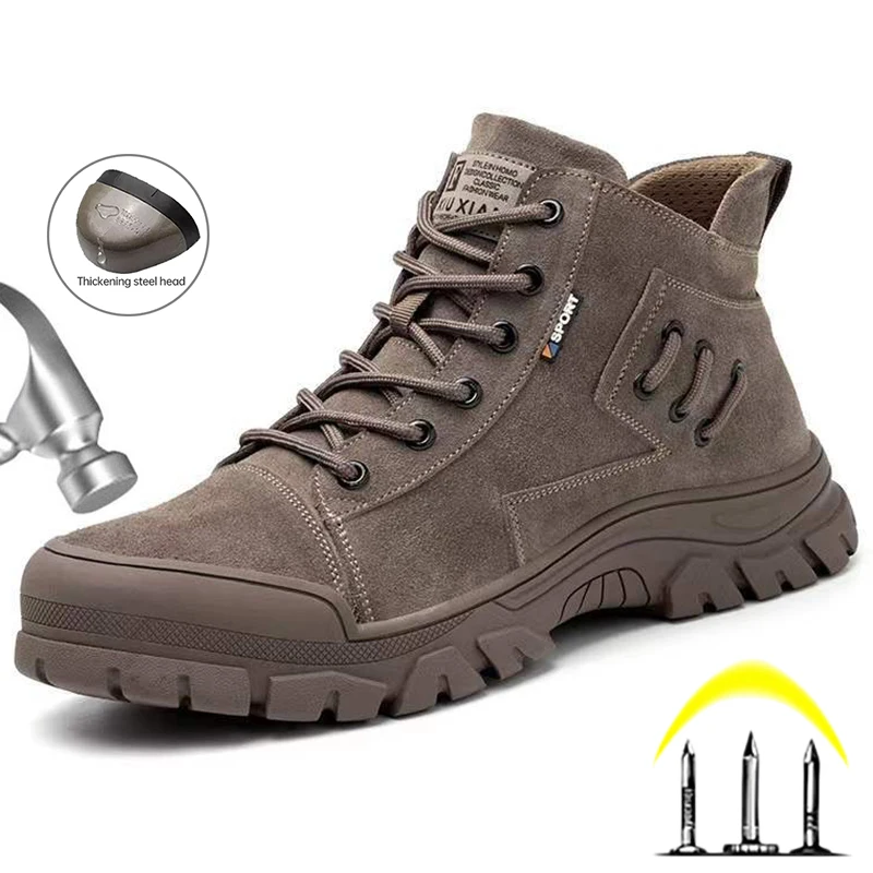 

Suede Leather Work Safety Boots Men Work Shoes Male Anti-Puncture Man Safety Shoes Steel Toe Security Boots Work Sneakers 2022