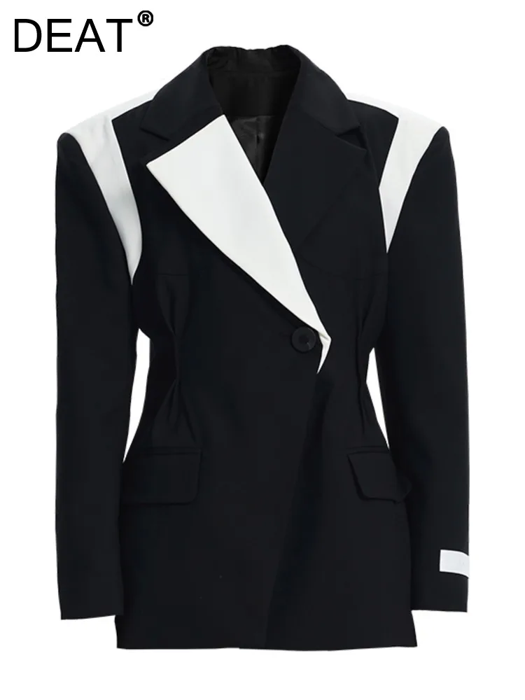 

Женский блейзер на одной пуговице DEAT, весенний пиджак контрастных цветов с английским воротником и поясом, костюм с пиджаком, 1DF0762, 2023