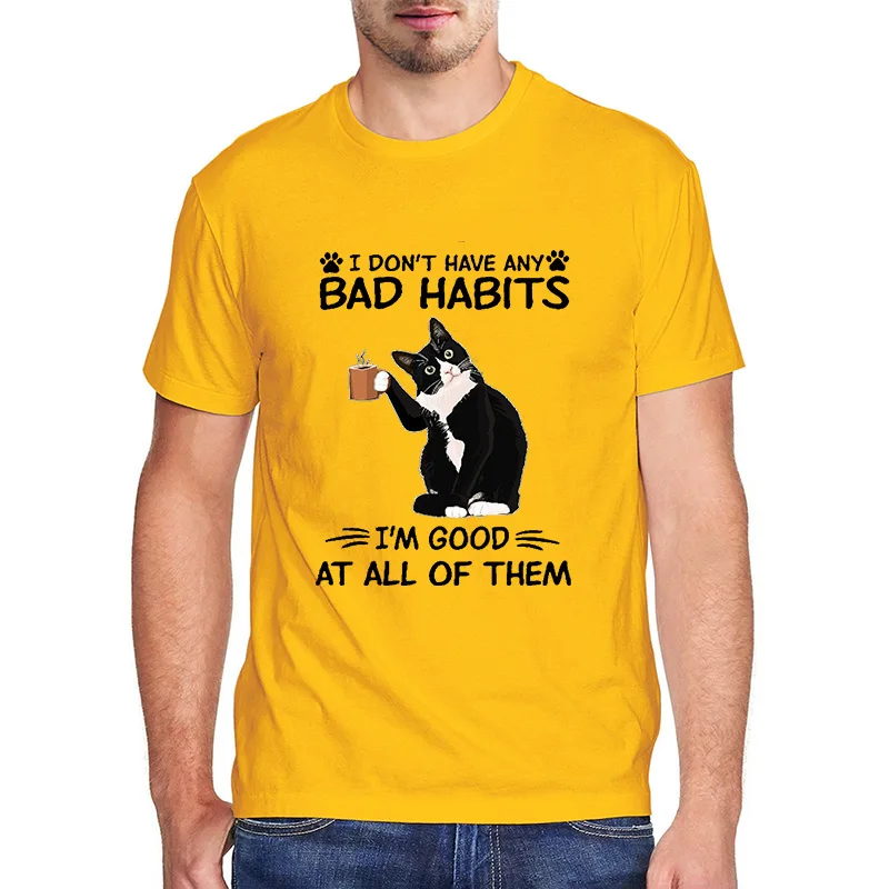

I Don't Have Any Bad Habits Funny Black Cat Graphic Men's Streetwear harajuku t shirt vintage top100% cotton men's T-Shirt