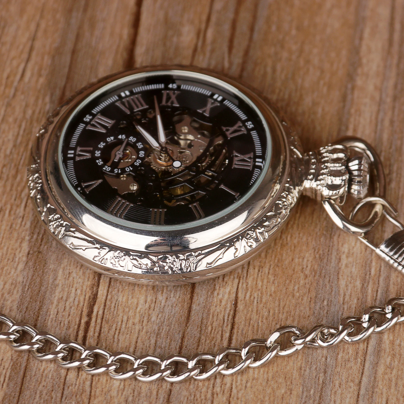 Vintage Mechanical Pocket Watch Roman Numerals Display Clock Men Ladies Strap Chain Pendant Gift