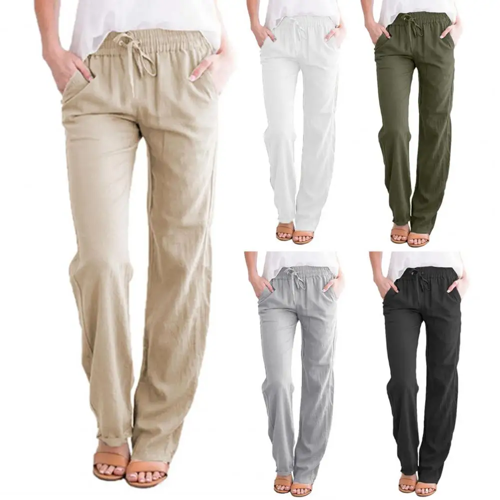 Women Straight Pants Stay Cool And Comfy with Elastic High-Waisted Linen Pants for Women for Yoga Summer And Everyday Wear