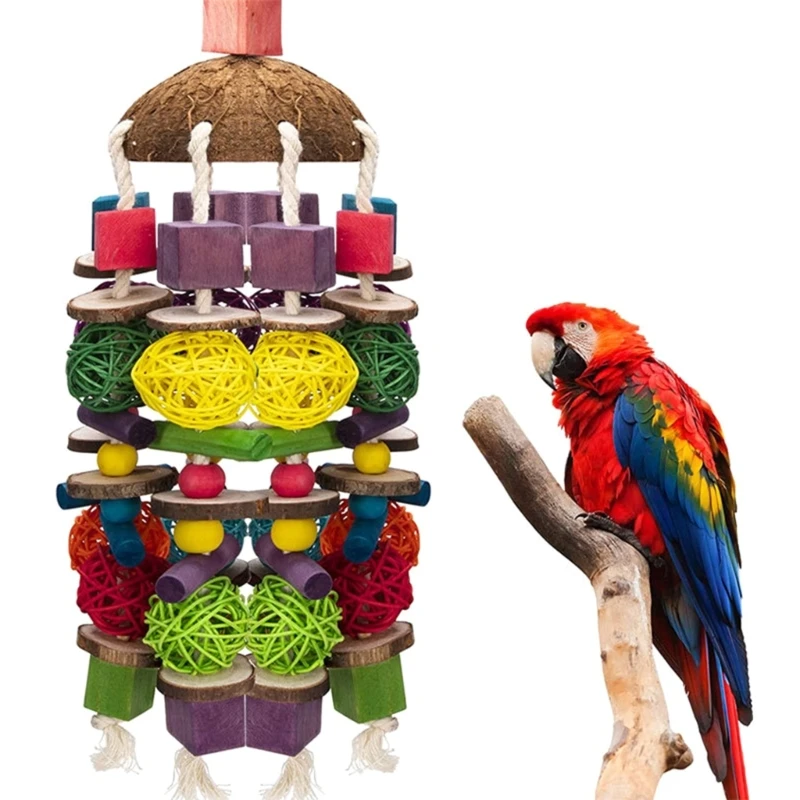 

6XDE Parrots Toy Blocks Coconut for African Cockatiel Conure Teeth Grinding Chew Toy