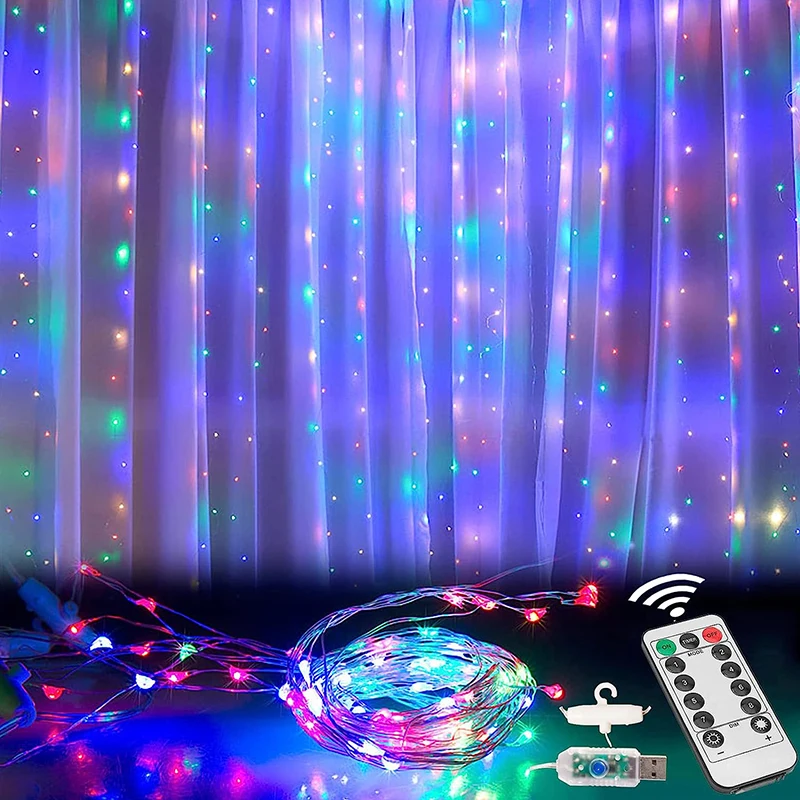 СВЕТОДИОДНЫЕ гирлянды-занавески с дистанционным управлением, подвесные светильники для спальни, украшение для свадьбы, домашний декор, освещение на Рождество, Хэллоуин СВЕТОДИОДНЫЕ гирлянды-занавески с дистанционным управлением, подвесные светильники для спальни, украшение для свадьбы, домашний декор, освещение на Рождество, Хэллоуин