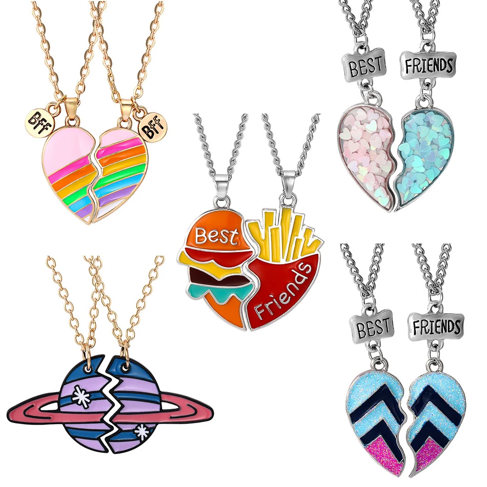 

New Fashion Best Friends Honey Sister Love Couple Pendant Necklace Rainbow Broken Heart BFF Friendship Gifts