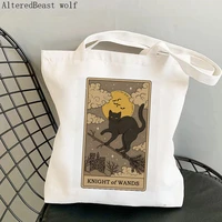 women shopper bag magic witchy knight of wands cat tarot bag harajuku canvas shopper bag girl handbag tote shoulder lady bag