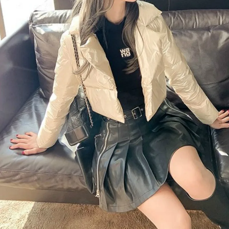 Hooded Parka Puffer Jacket Solid Cropped Bubble Coat Ladies New Fashion Polyester Clothing Short Streetwear Women Winter Coats