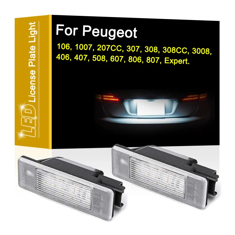 

LED Number Plate Lamp For Peugeot 106 1007 207CC 307 308 3008 406 407 508 607 806 807 Expert White License Plate Light Assembly