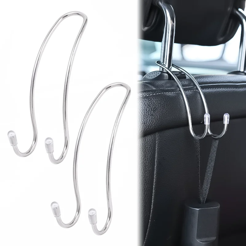 

2pcs Car Interior Back Seat Hooks Stainless Steel Hidden Headrest Hanger Handbag Coat Storage Hanger Hook Auto Organizer Clip