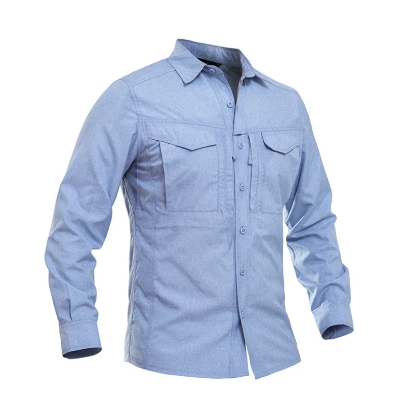 Мужская тактическая рубашка в стиле милитари, легкая армейская куртка, быстросохнущая дышащая Однотонная рубашка, летние топы с длинными р...