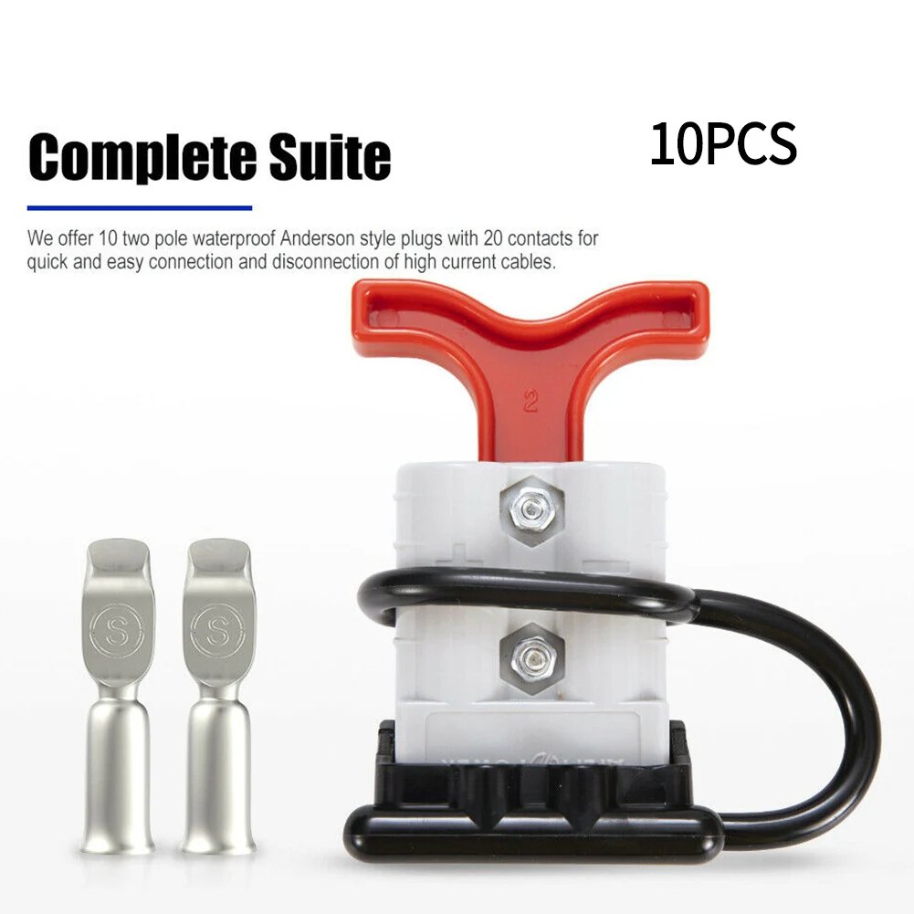 

Plug Connectors 10pcs 2 Cores Contacts 2P Poles 50A Current 6-12 Gauge Wire 600V Copper Ergonomic T-Handle Grey