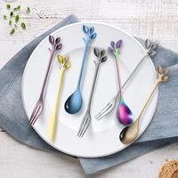 stainless steel tableware leaf spoon creative branch mixing spoon moon cake knife fork spoon hand gift coffee spoon set hotel