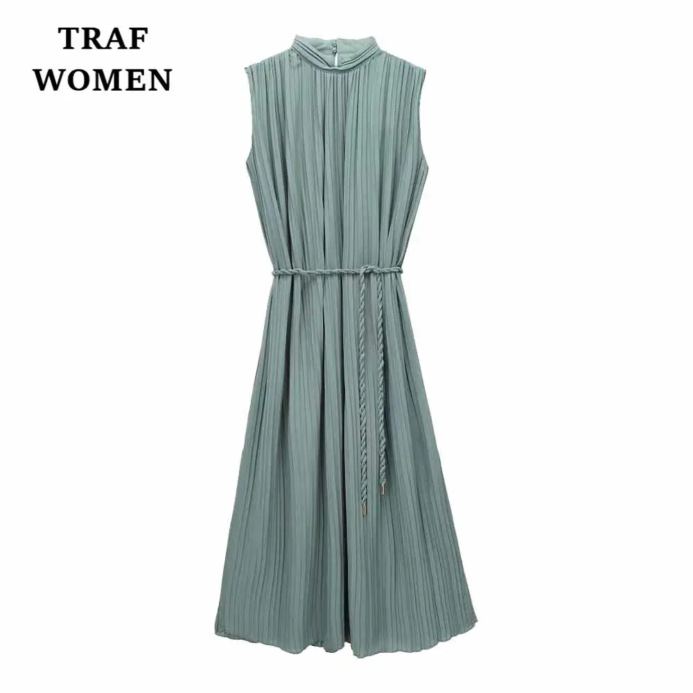 

Платье женское Плиссированное с поясом, на весну/лето, 2023