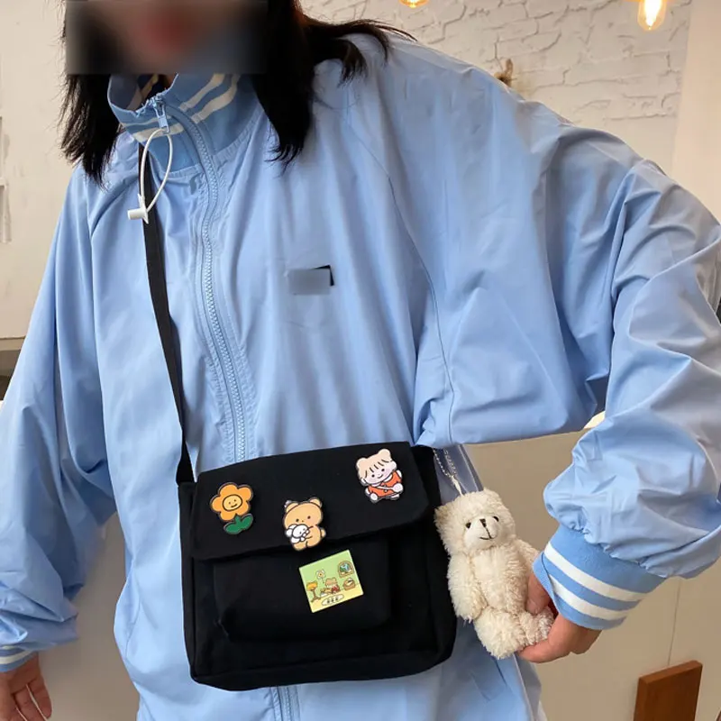 Crossbody Bags Women Canvas Flap-bag Students Casual Female Handbags  Single Shoulder Bag Korean Fashion Solid Messenger Bag