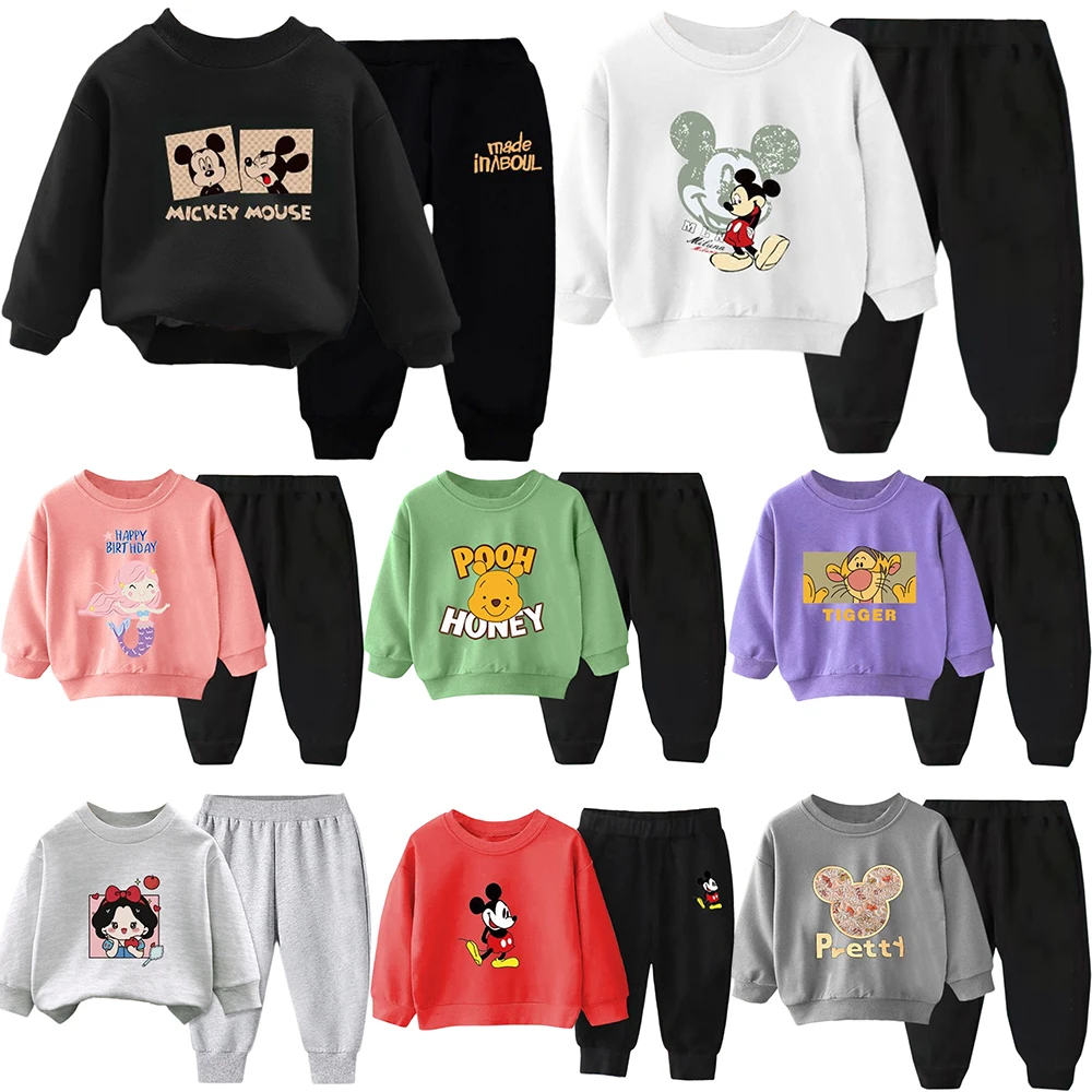 

Disney Cartoon Boys Girls Clothing Sets Autumn Winter Cotton Pullover + Pants Set Warm Kids Clothes 2Pcs Unisex Clothes Set