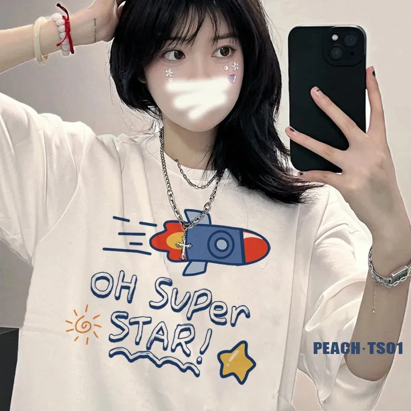 

Забавная футболка в стиле хип-хоп с графическим рисунком, футболки из чистого хлопка, лето 2022, Повседневная Милая Белая футболка с круглым в...