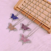 silver shiny crystals big butterfly pendant necklace female shiny crystal clavicle chain fashion new jewelry party gift