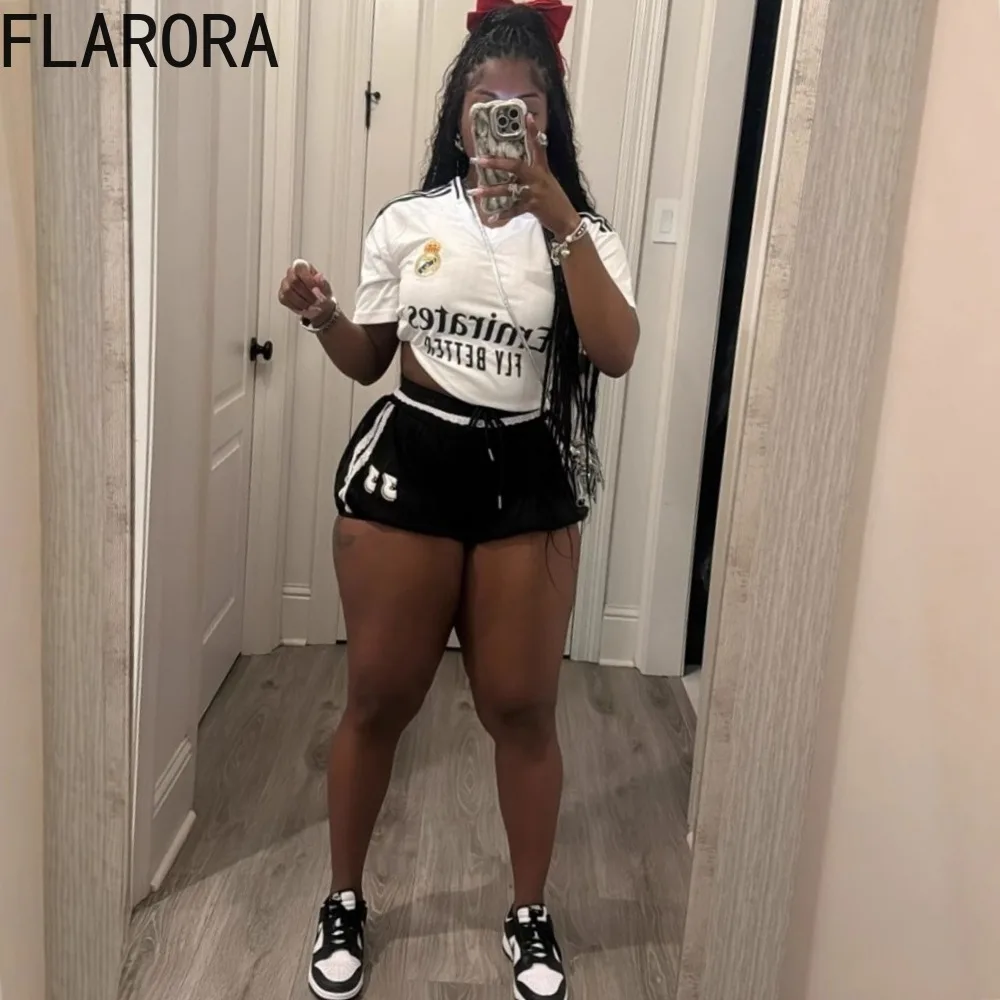 FLARORA Ретро комплекты из двух предметов с буквенным принтом женские топы