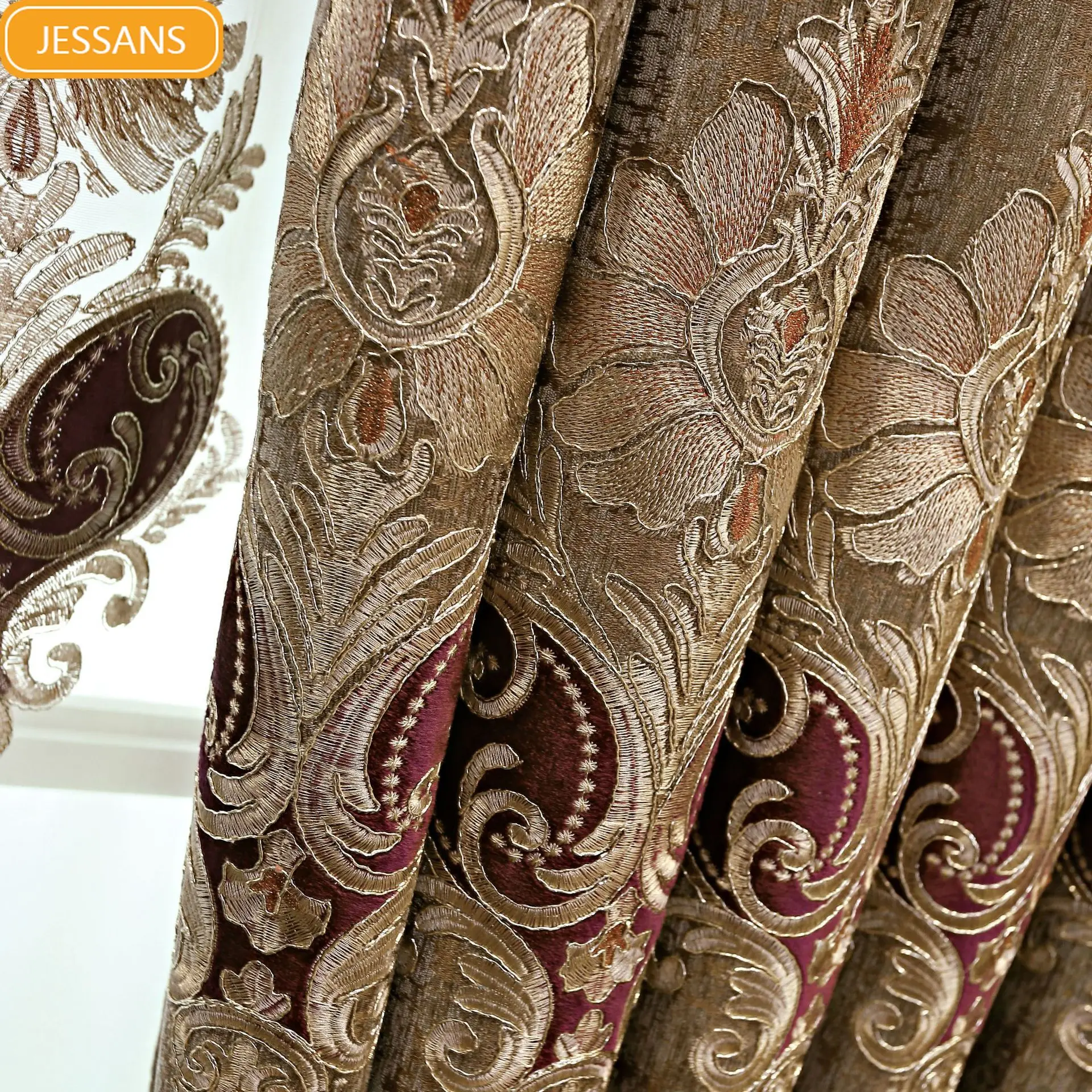 

New Chenille Jacquard Appliqué Velvet Embroidered Window Screen Curtains for Living Room Bedroom Custom Finished Product