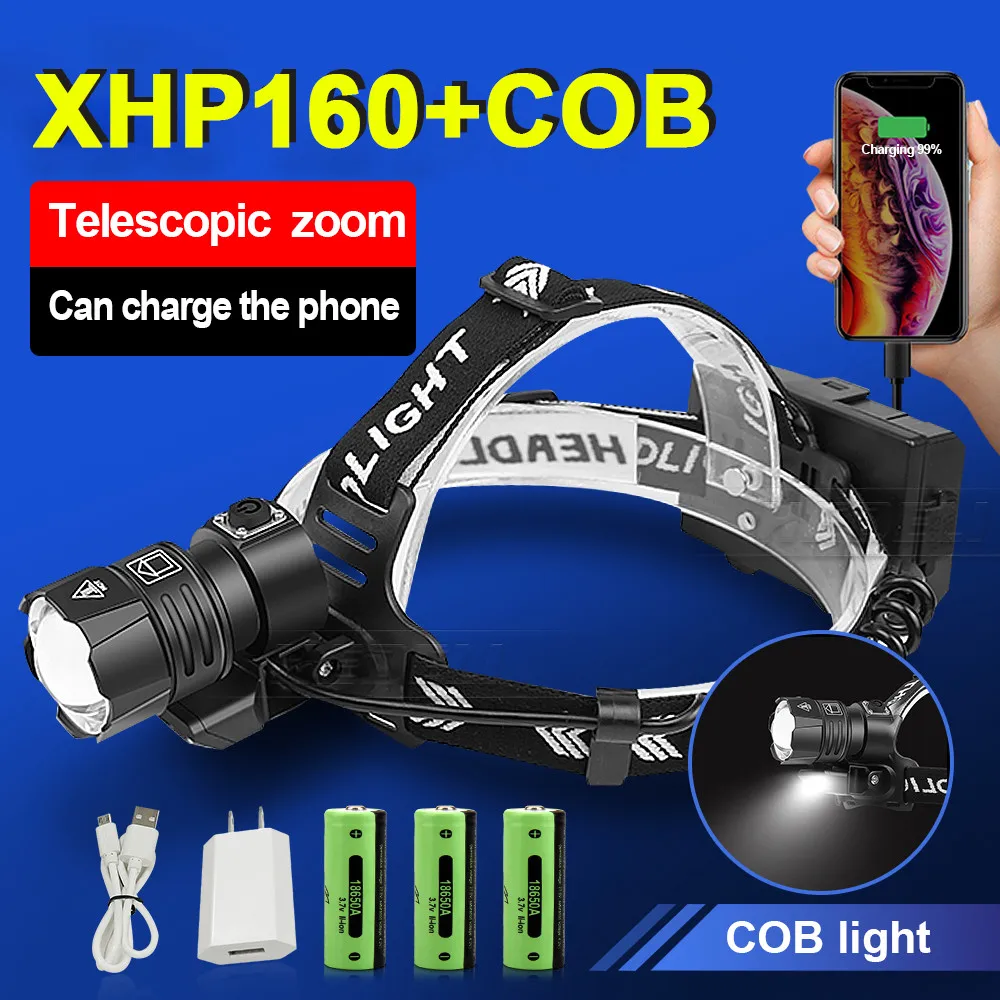 

New XHP160 Most Powerful Led Headlamp XHP90 High Power Led Headlight 18650 Light Rechargeable Head Flashlight Zoom Usb Head Lamp
