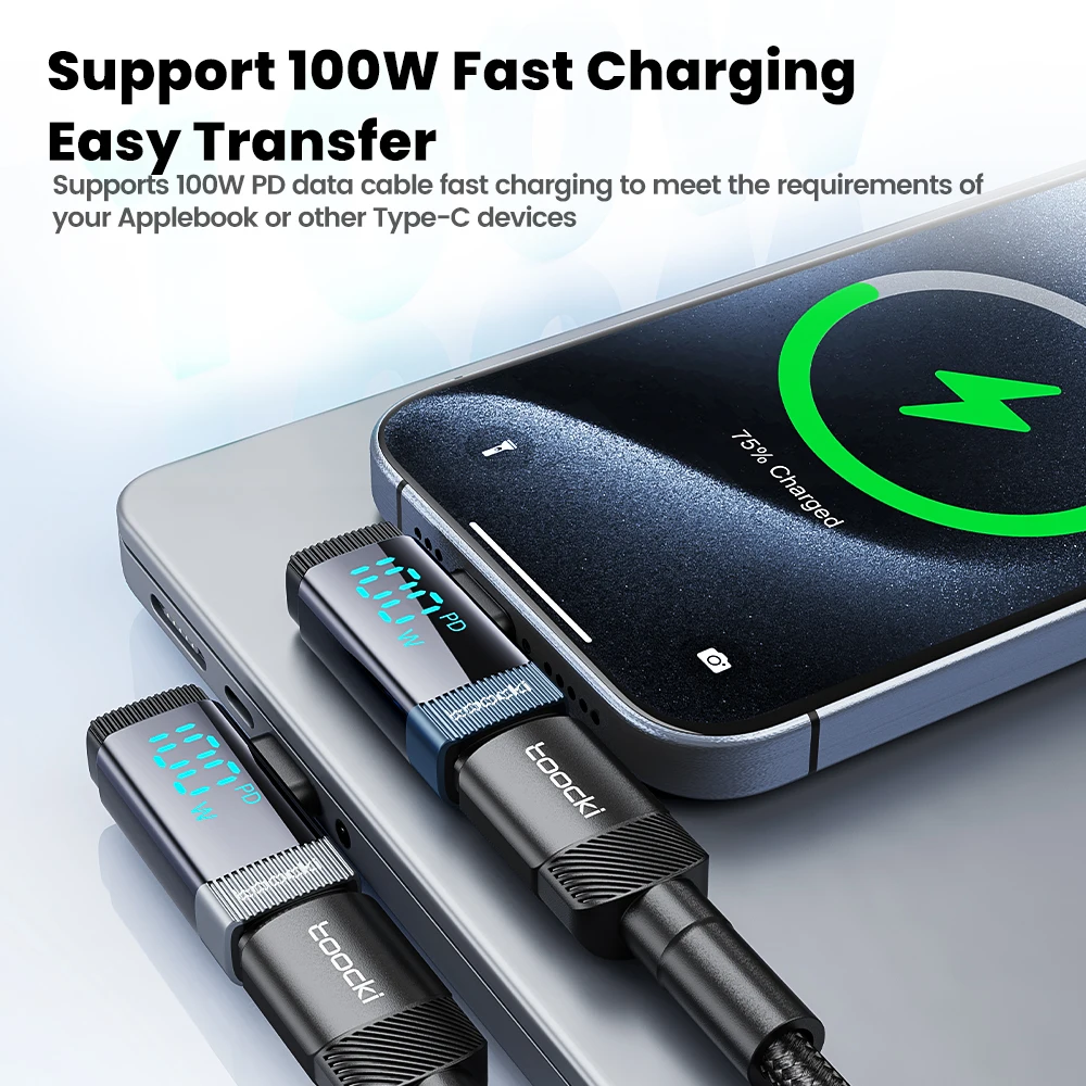 Адаптер USB типа C Toocki 100 Вт быстрая зарядка 480 Мбит/с передача данных мини-разъем с