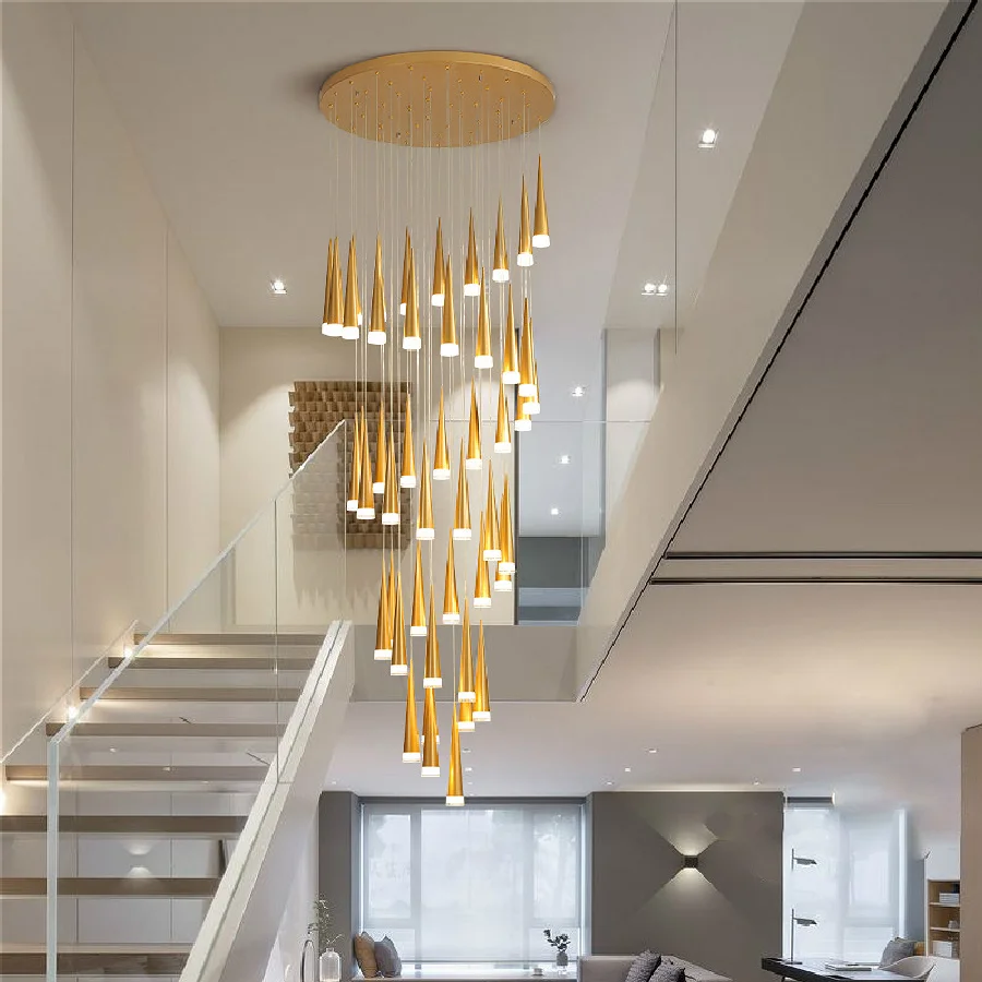 

Modern luxury stairwell rotating led chandelier, used in hotel lobbies, club apartments, villas attic adjustable hanging lights