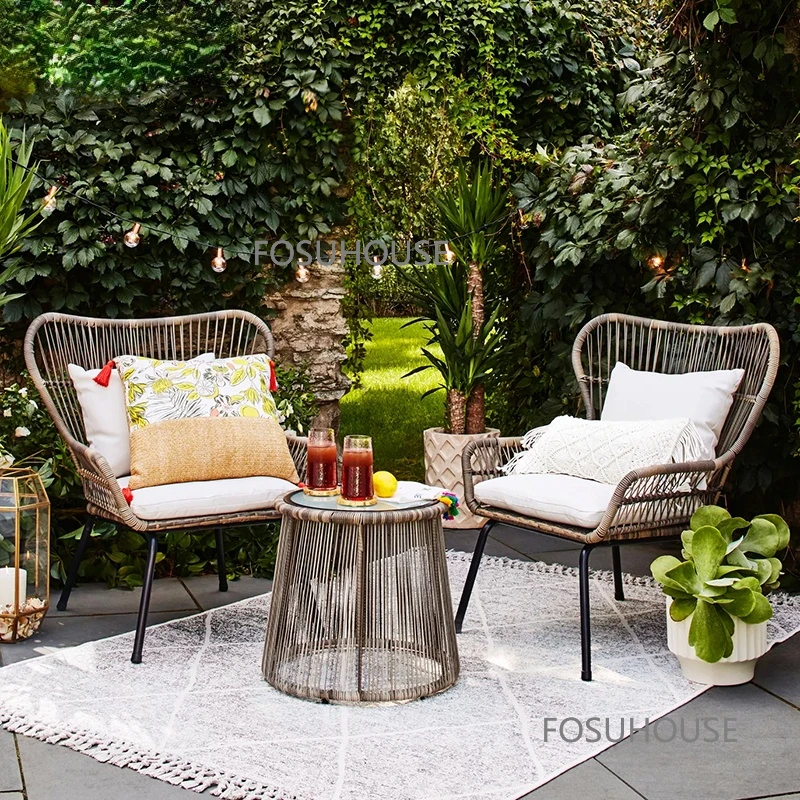 

Modern Outdoor Furniture For Balcony Terrace Rattan Chairs Tea Table Three Piece Set Courtyard Garden Leisure outdoor Armchair