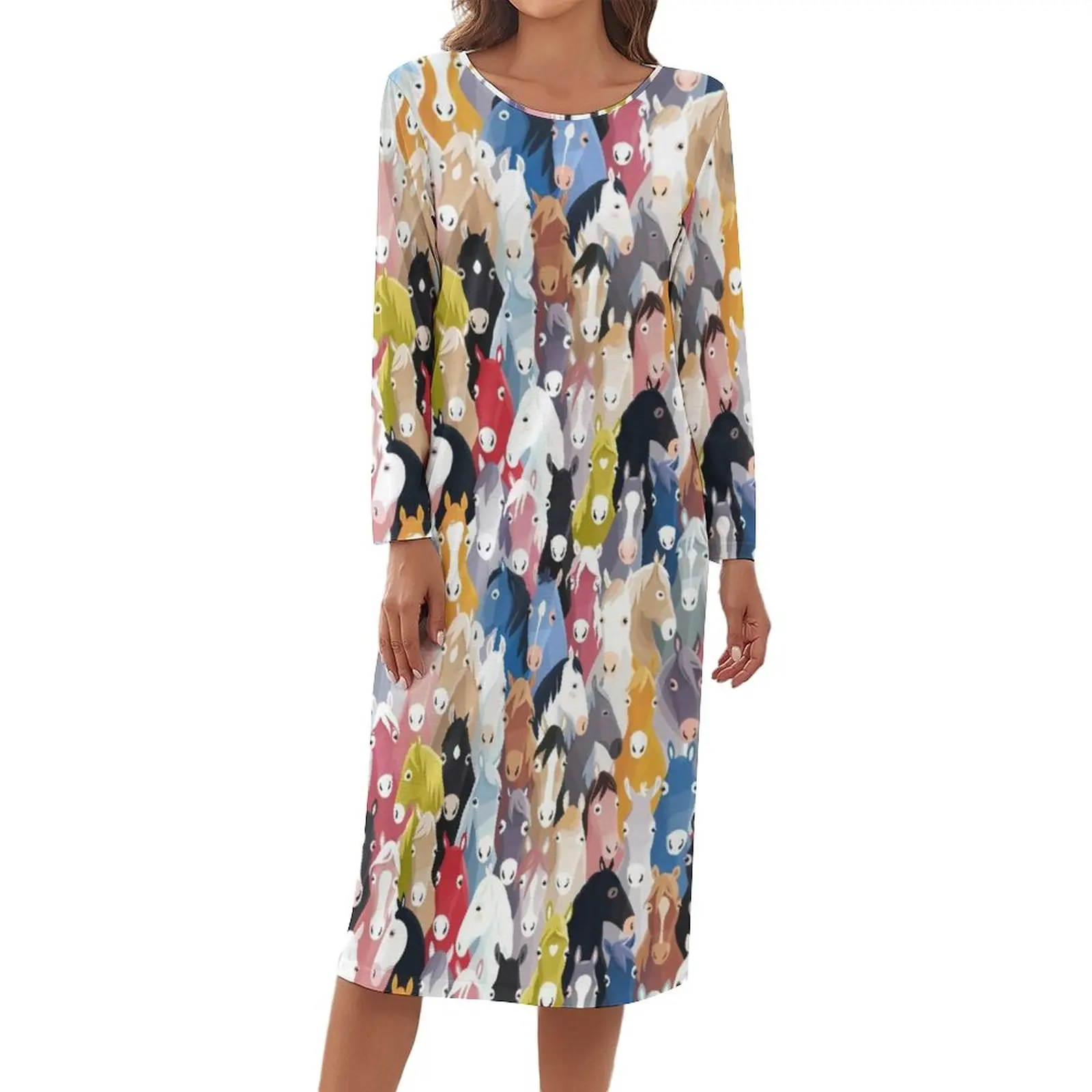 

Multicolor Funny Horse Pajamas Neigh Colorful Cute Horses Room Dresses Woman Long Sleeve Cute Sleepwear Autumn Print Pajama