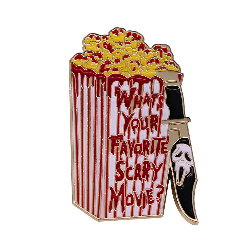 

What's Your Favorite Horror Movie, Popcorn Skull Television Brooches Badge for Bag Lapel Pin Buckle Jewelry Gift For Friends