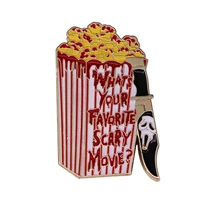 whats your favorite horror movie popcorn skull television brooches badge for bag lapel pin buckle jewelry gift for friends