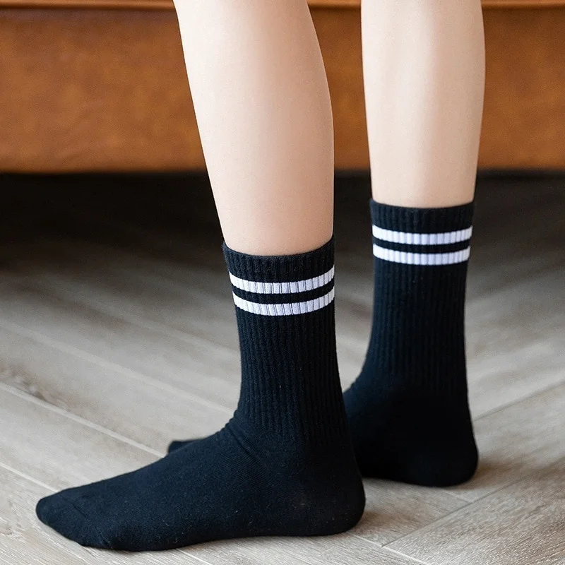 

Cotton 2023 2 Calf Pairs New Style Mid Couple Socks Length Socks Preppy Style Stockings Two Bars Womens Sports Trendy Sock