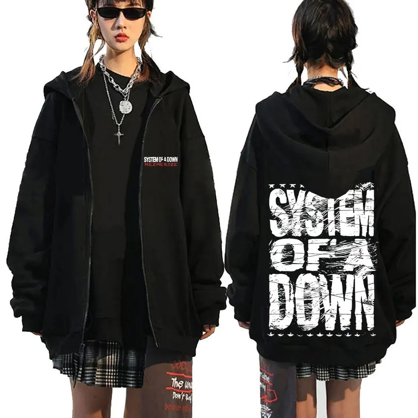 Фото Vintage Rock Band System of A Down Mezmerize Print Zipper Hoodie Men Women Alternative Metal Music Zip Up Jacket Zip Up Hoodies №1