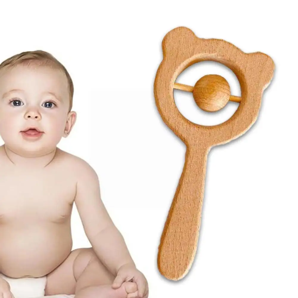 

Wooden Wooden Bear Baby Rattle Baby Baby Teething Stick Toy Diy Teething Baby W8l4