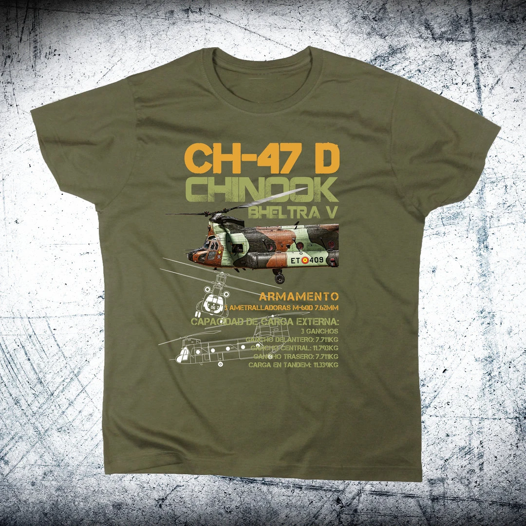 

Spanish Air Force BHELTRA V CH-47D Chinook Transport Helicopter T-Shirt. Premium Cotton Short Sleeve O-Neck Mens T Shirt New
