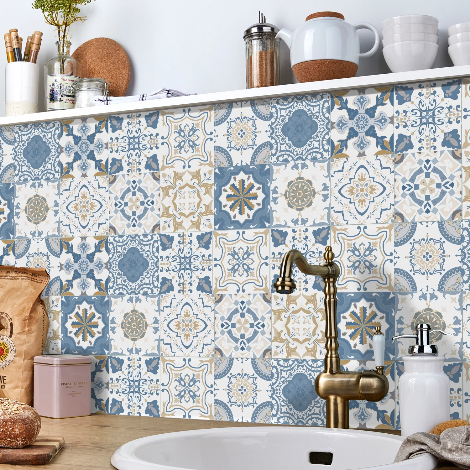 

Waterproof Vinyl Peel and Stick Tile Wall Sticker Vintage Art Moroccan Style Sticker Home Decor Kitchen Bathroom DIY Decal