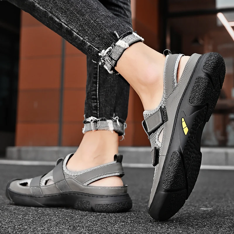 Сандалии мужские из воловьей кожи открытый носок пляжная обувь Открытый Стиль