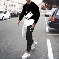 fashion men spring and autumn poker spades long sleeve t shirt suit tracksuit set trousers causal vintage outfifs long pants