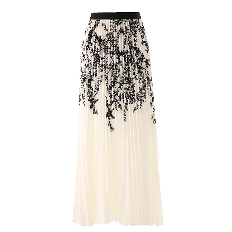 

PHOEBE HZ Elegant Chinese Style Midi Skirt For Women Graceful Bearing Delicacy Half-body Skirt Female