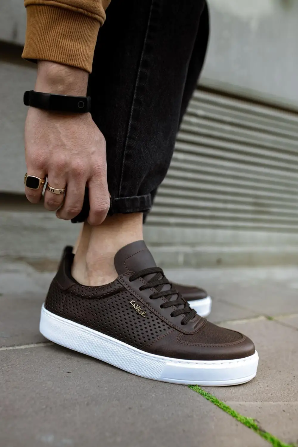 

Knack 011 Male Shoes White Outsole Lace-Up Young Fashion Wide Comfortable Mould 2022 Spring Autumn Brown (Non-Leather)