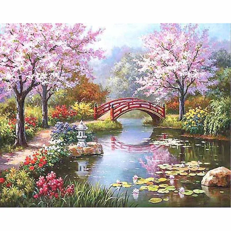 

JIEME Full Round Drill 5D DIY Diamond Painting Cherry Blossoms Landscape Diamond Embroidery Cross Stitch Home Decor